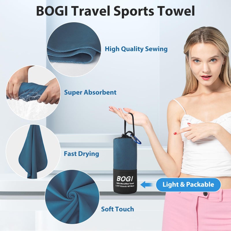 BOGI Microfiber Travel Sports Towel-Quick Dry Towel, Soft Lightweight Microfiber Camping Towel Absorbent Compact Travel Towel for Camping Gym Beach Yoga Swimming Backpacking (S:16''x32'',2Pcs-Nblue) - Image 4